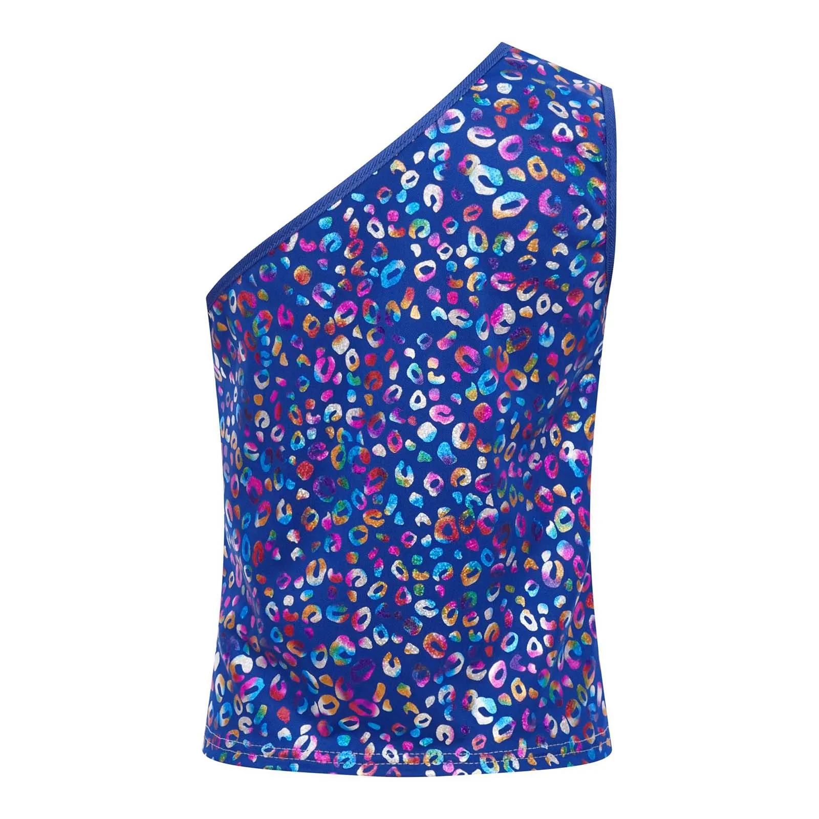 Children Girls Metallic Leopard Dance Vest One Shoulder Sleeveless Tank Top for Jazz Hip Hop Dancewear Cheerleading Costumes