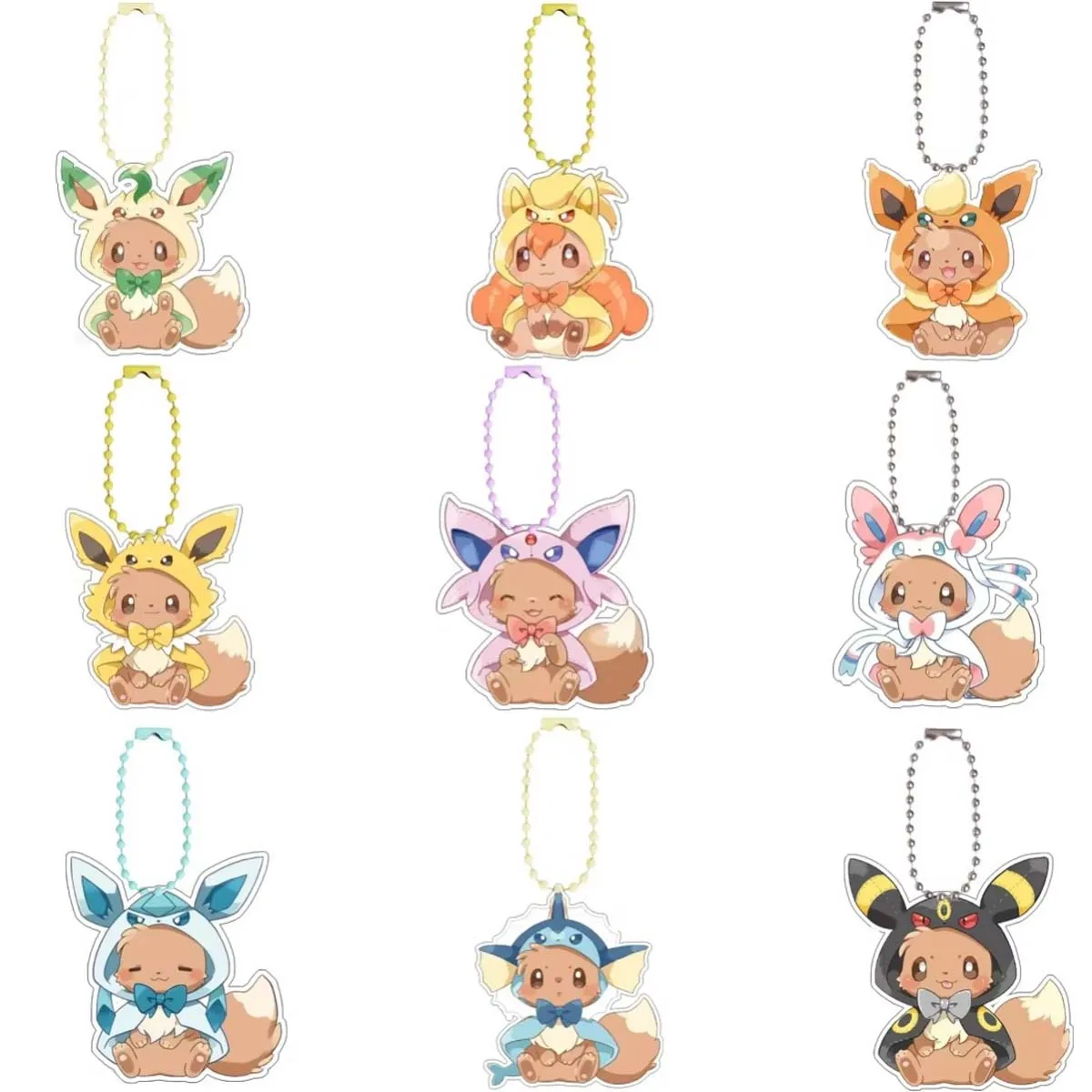 

Anime Figure Eeveelution Pokemon Leafeon Eevee Jolteon Glaceon Umbreon Sylveon Espeon Flareon Vulpix Acrylic Keychain Pendant