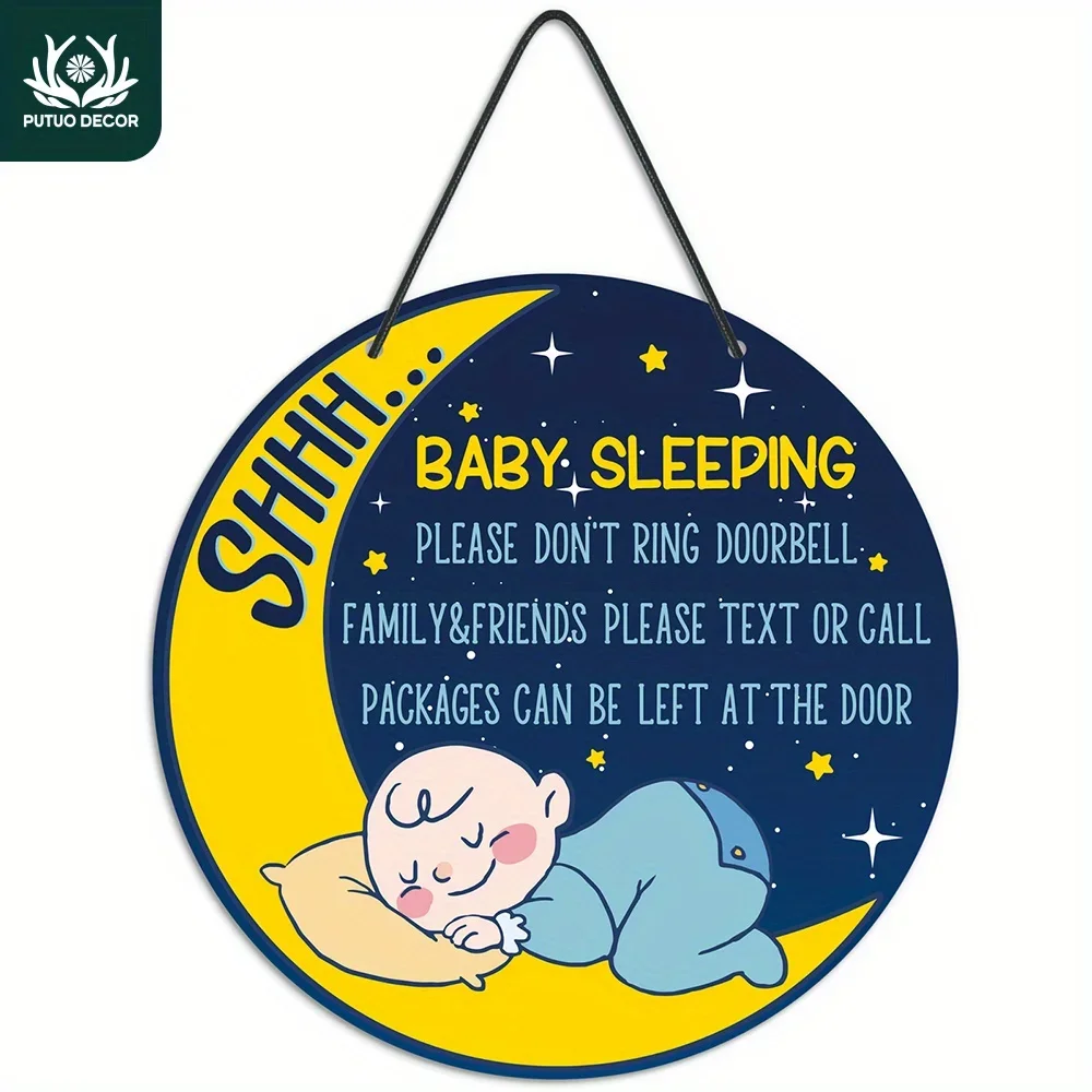 Putuo Decor Round Single Sided PVC Sign, Please Do Not Knock or Ring the Doorbell ，Hanging Plaque for Home