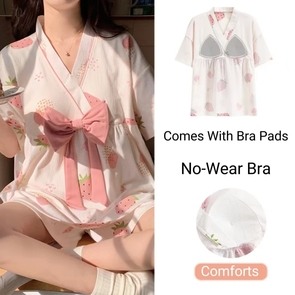 New Two-Piece Women\'s Pajamas Homewear Maternity Pajamas Summer Breastfeeding Clothes Imitation Cotton Homewear Leisure Suit