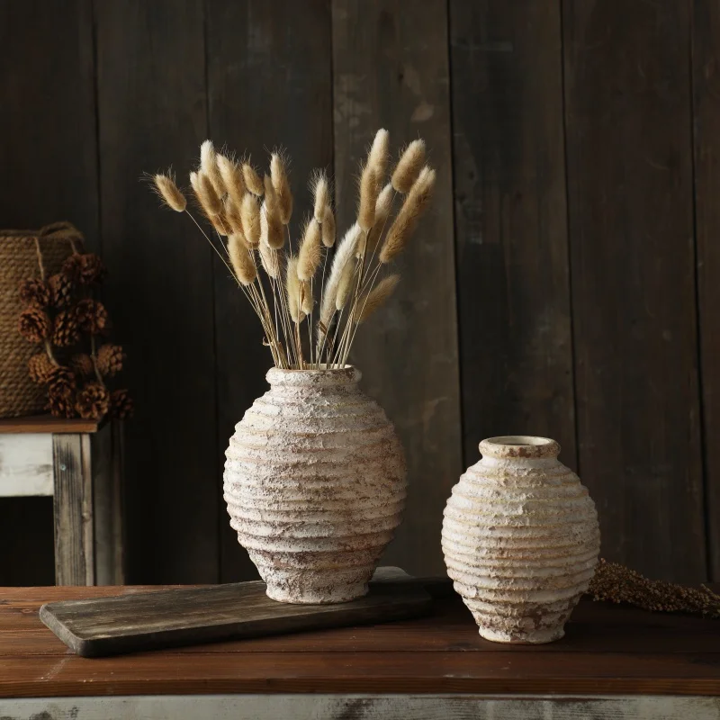 Retro Nostalgische Ruwe Klei Aardewerk Vaas 21.5CM Hoge Vasen Kamer Decoratie Vazen Vintage Handgemaakte Stijl Home Decor Items