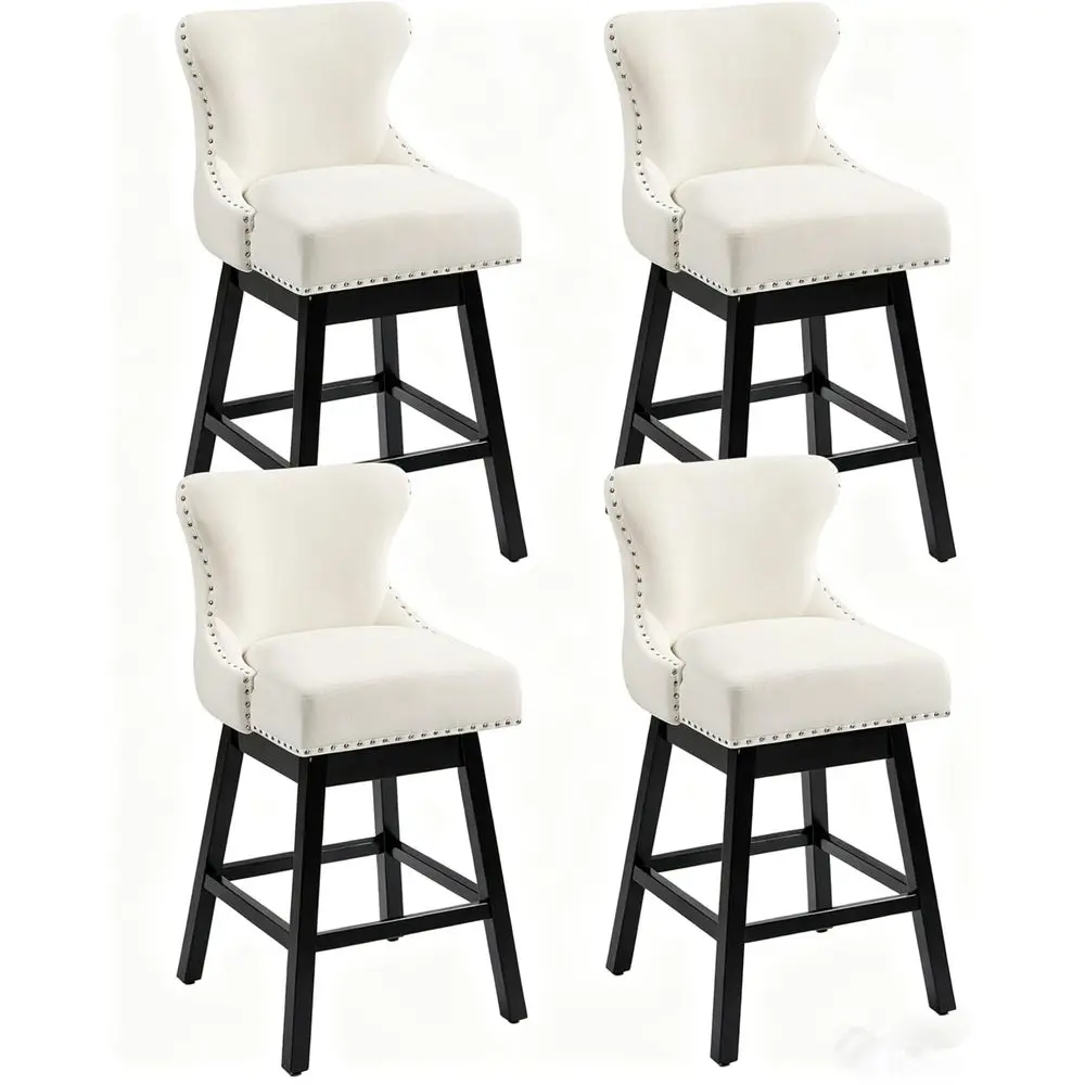 

Swivel Bar Stools Set of 4, 29 Seat Height Kitchen Stools with Tufted Back amp Wood Legs, Velvet holstered Counter Stools wit