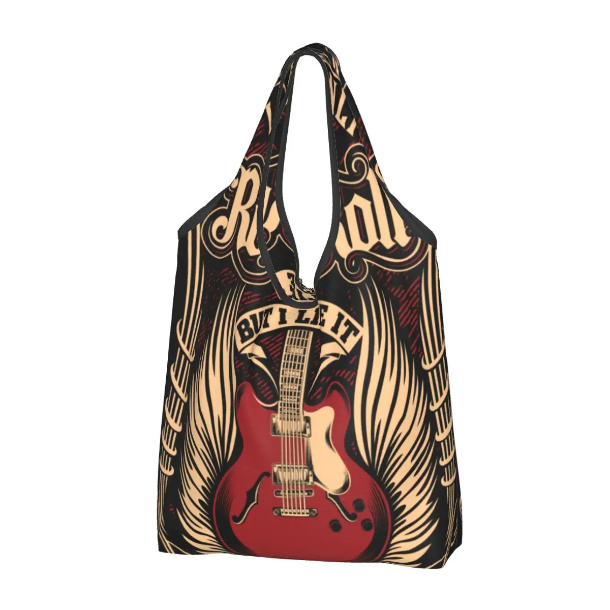 

Funny It's Only Rock And Roll Shopping Tote Bags Portable Heavy Metal Guitar Music Grocery Shoulder Shopper Bag