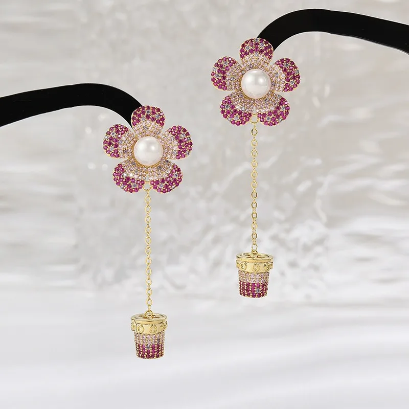 

Flower and Tassel Rhinestone Earrings for Women Delicate Crystal Drop Jewelry for Women Sparkling Party and Wedding Gift