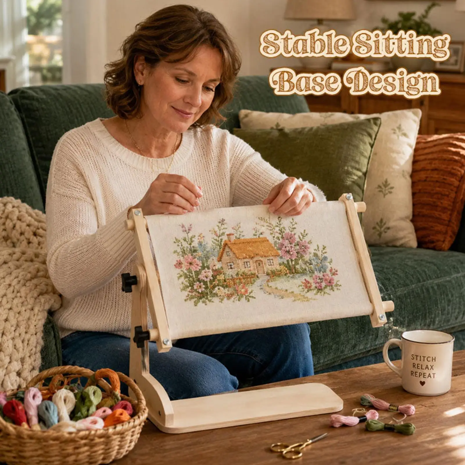 Embroidery Hoop Stand Adjustable Hands-Free Needlework Holder Embroidery Lap Stand for Women Craft Home Party Workshop Floor