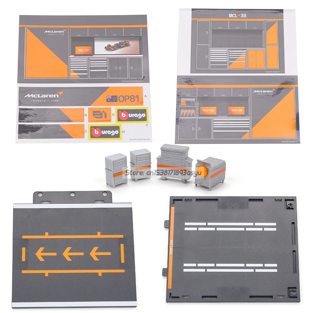 Bburago 1:43 2024F1 DIY Pit House modelo de carro em liga Mclaren MCL38 # 4 Lando Norris # 81 Oscar Piastri Ferrari Red Bull Mercedes Benz