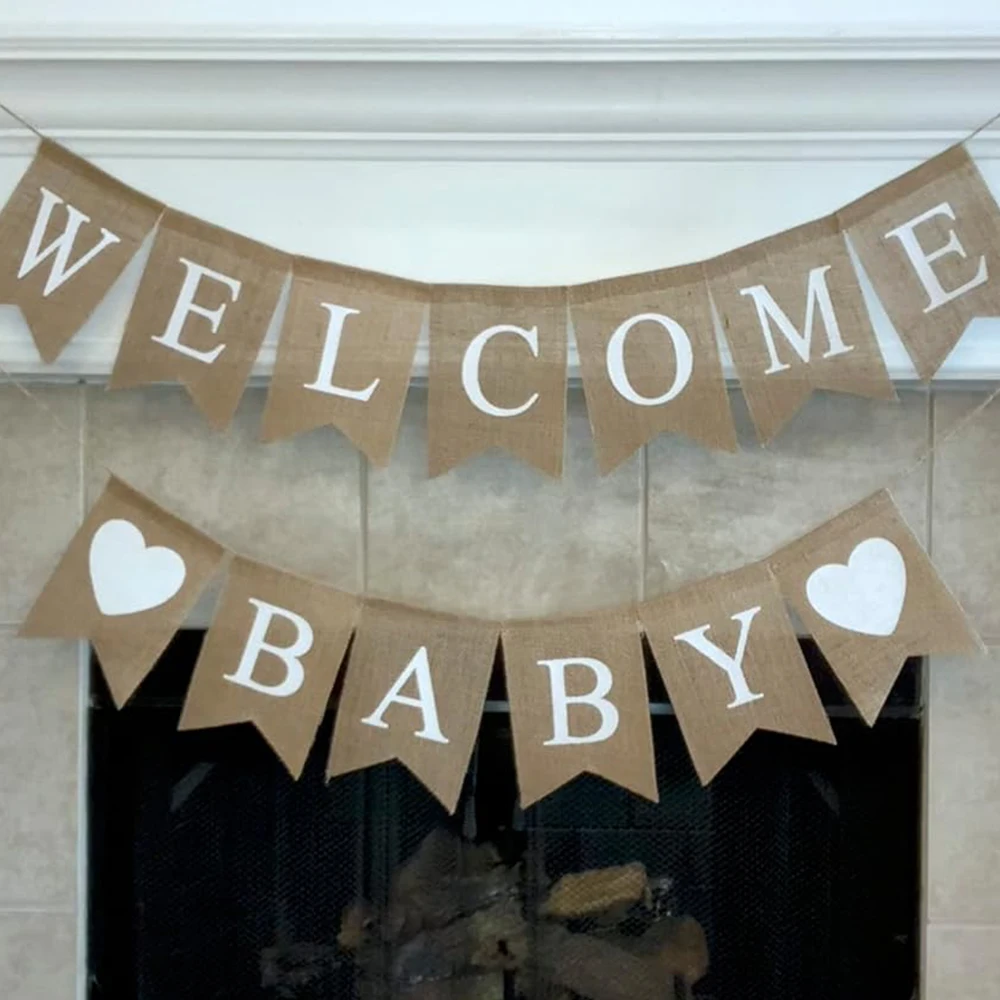 Welcome Baby Sign Burlap Banner Baby Shower Decoration Banner For Girls Boys Baby Announcement Sign Decorations Banners - view 6