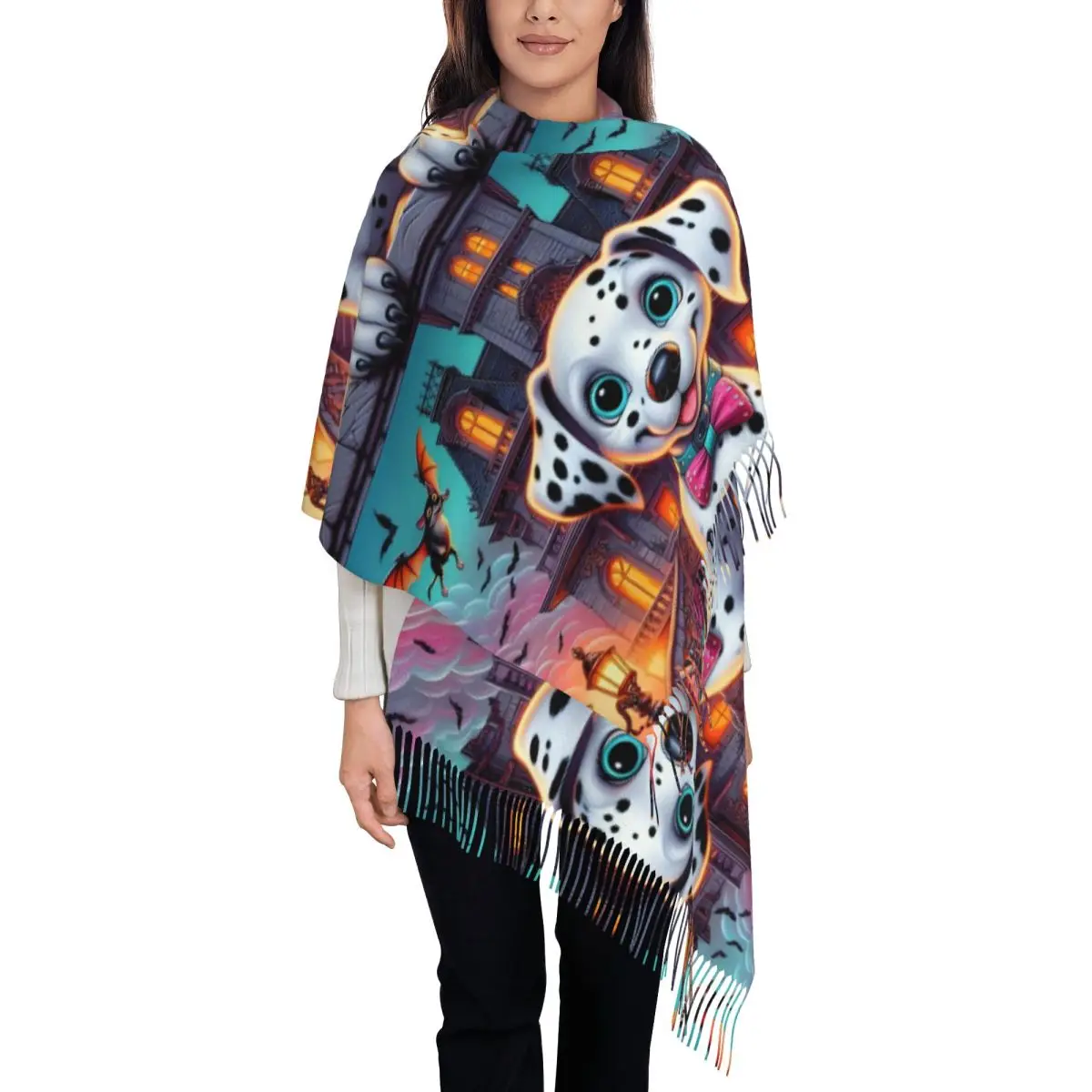 

Женский шарф с кисточками на заказ, мягкая шаль с рисунком аниме, женские зимние шарфы