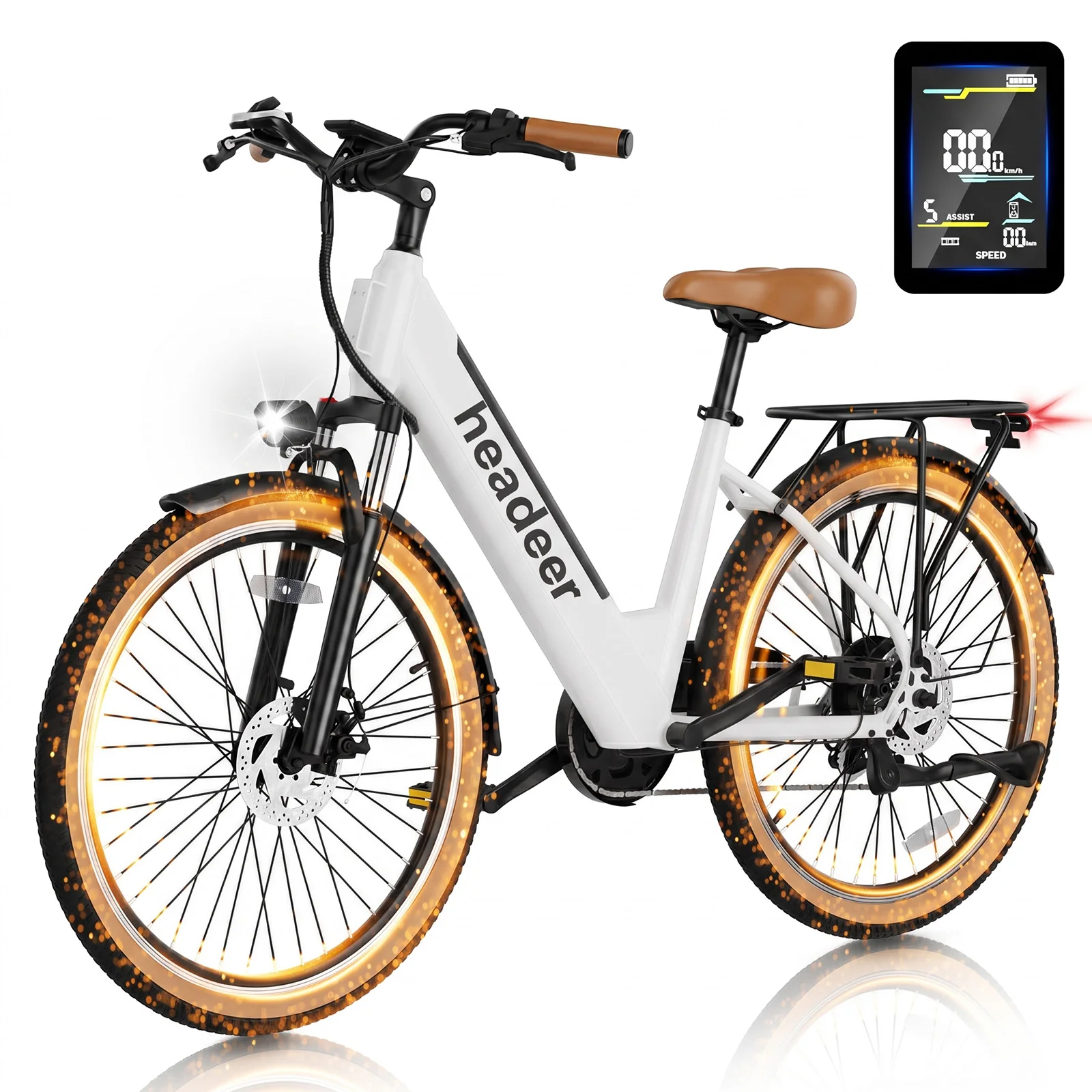 Bicicletta Elettrica da Città HEADER BD26195, Motore 250W, Batteria 48V 11.5Ah, Telaio in Acciaio ad Alto Tenore di Carbonio, 7 Velocità, Doppio Freno a Disco, Velocità Massima 25KM/h, Modalità
