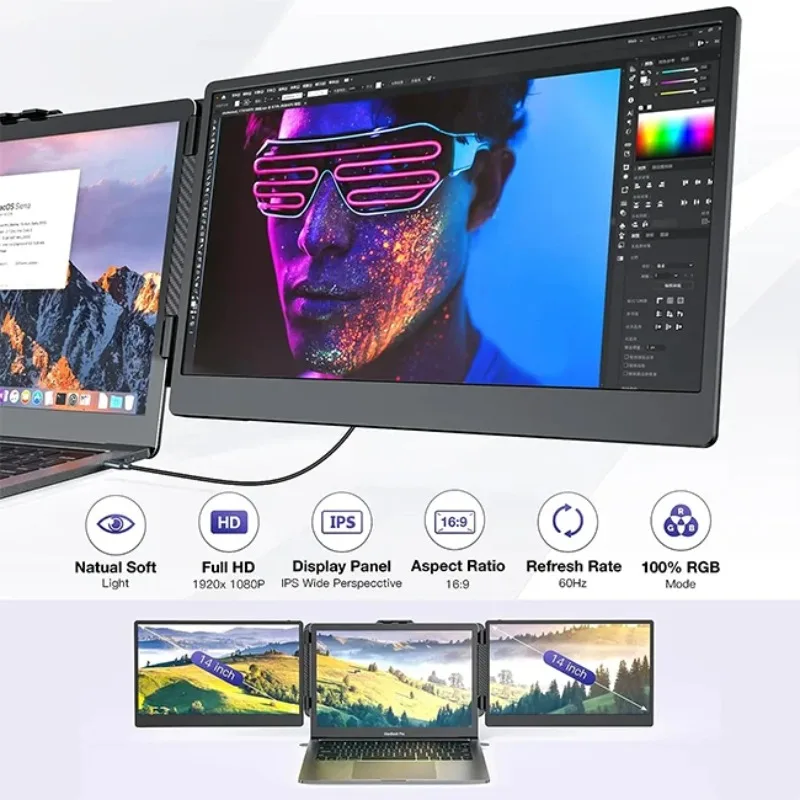 

OFIYAA OEM ODM Direct Factory Kwumsy S2 Triple Laptop Screen Extender 14" FHD 1080P IPS Dual Portable Mon itor For Laptop