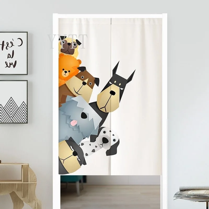 Cute Cartoon Animals Door Curtain Peep Proof Partition Curtain Hole Free Bedroom Kitchen Entrance Screen Fabric Half Curtain