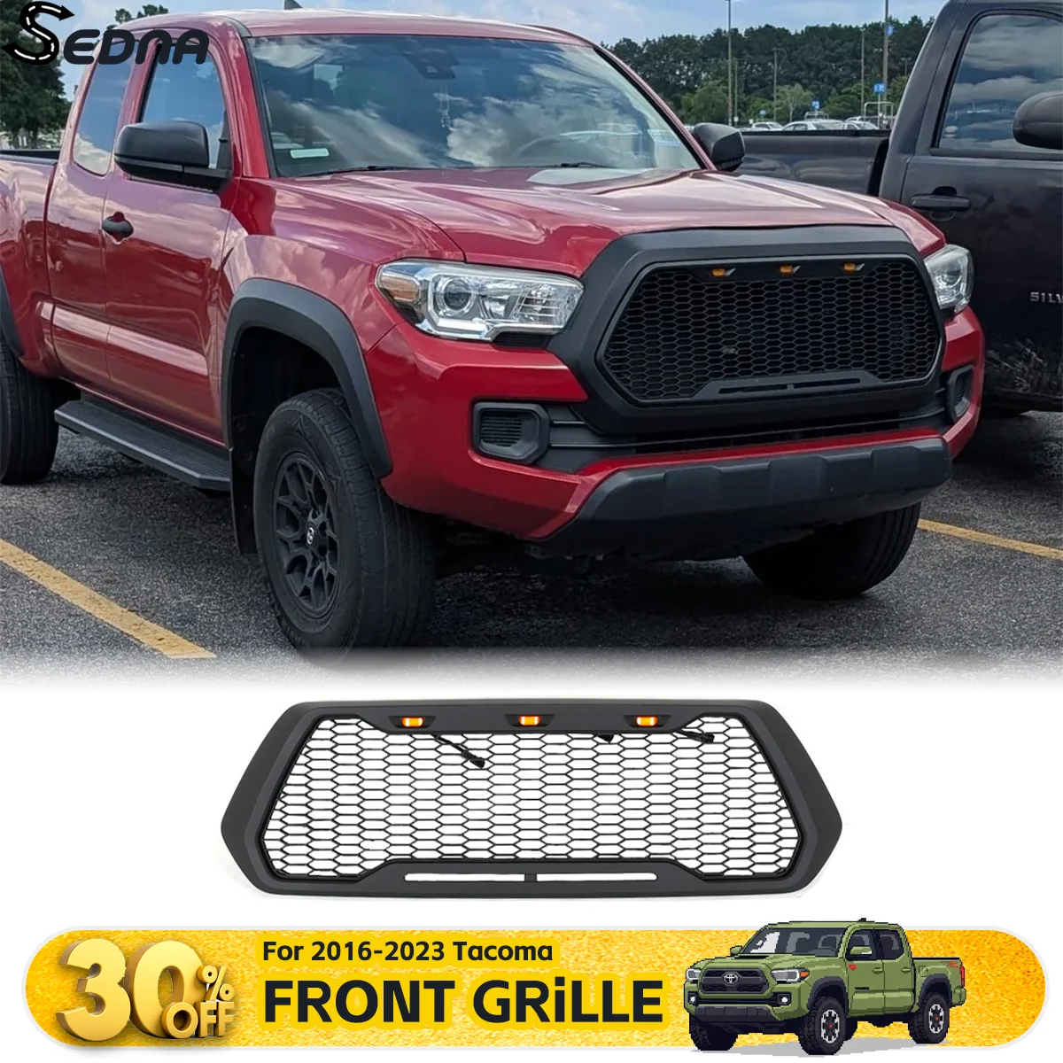 

Передняя решетка с подсветкой для Toyota Tacoma 2016-2023 годов в сотовом стиле, крышка вентиляционного отверстия автомобиля, аксессуары для тюнинга, комплекты кузова