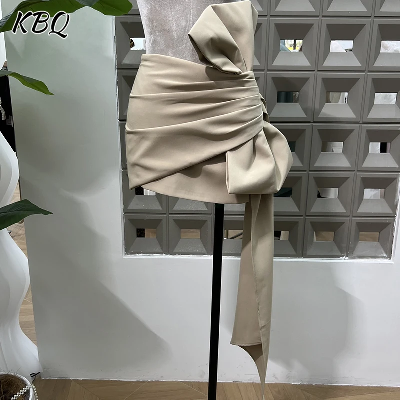 

KBQ Элегантная модная вечерняя юбка для женщин с высокой талией и рюшами и бантом, декор, нерегулярные шикарные мини-юбки, женский стиль, новинка лета