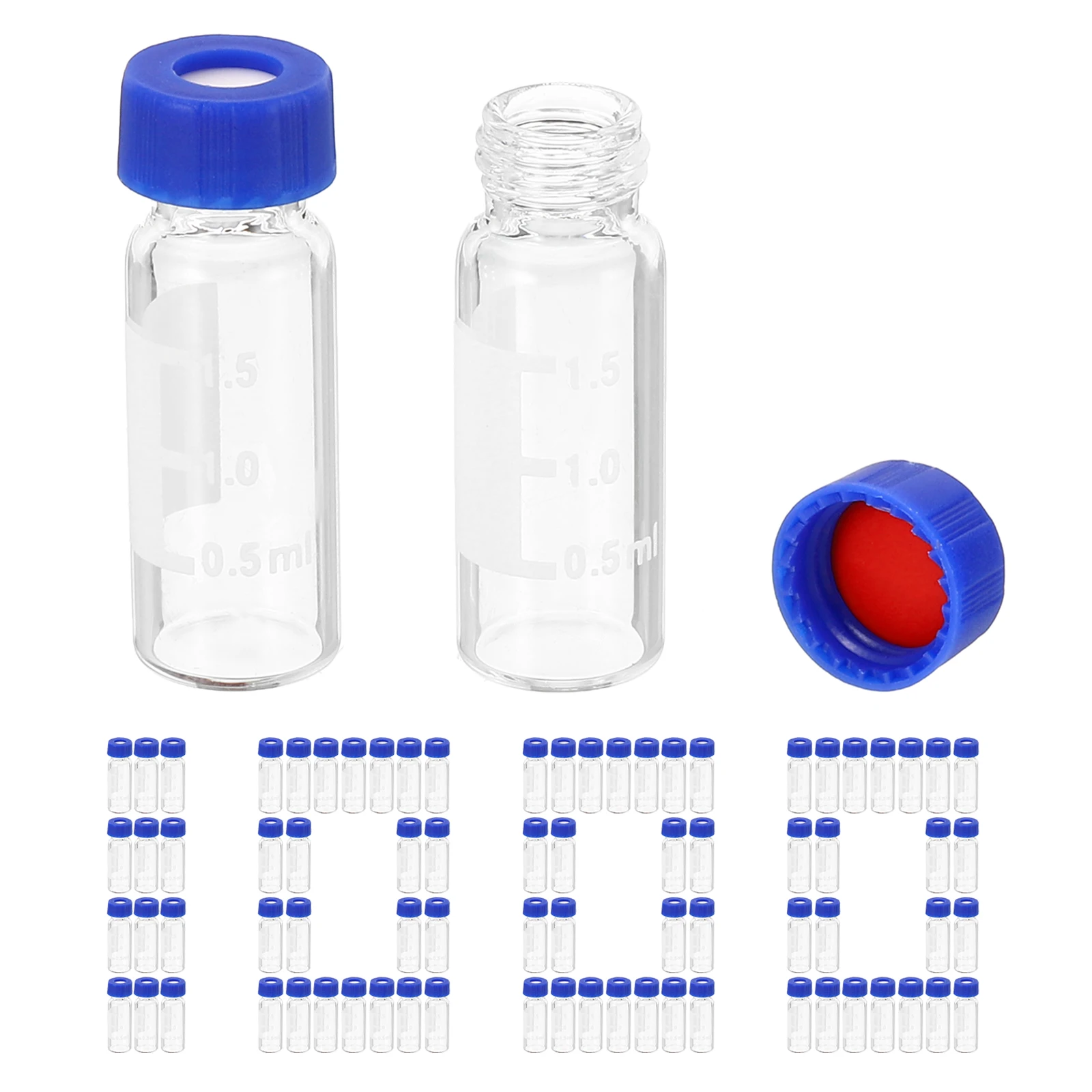 1000Pcs 2ml Autosampler Vial HPLC/GC 9-425 Lab Clear Vials Sample Vial Screw Cap Writing Patch Red PTFE & White Silicone Septa