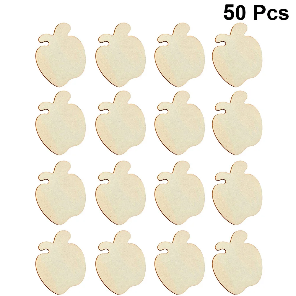 

50Pcs Hand Painted Wood Slices Apple Shape Natural Unfinished Wooden Pendants for DIY Crafts Baby Shower Wedding Decorations