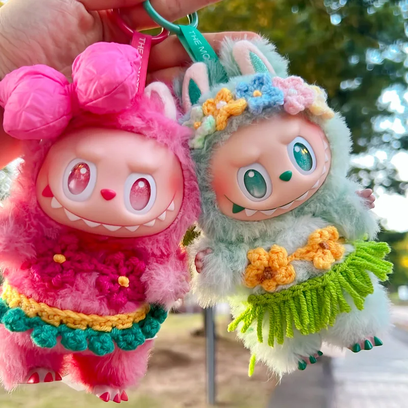 

Clothes for 17cm Labubu 1-3 Gen Beach Outfits Flower Headband Bikini & Grass Skirt Set Summer Party Doll Clothes for Gatherings