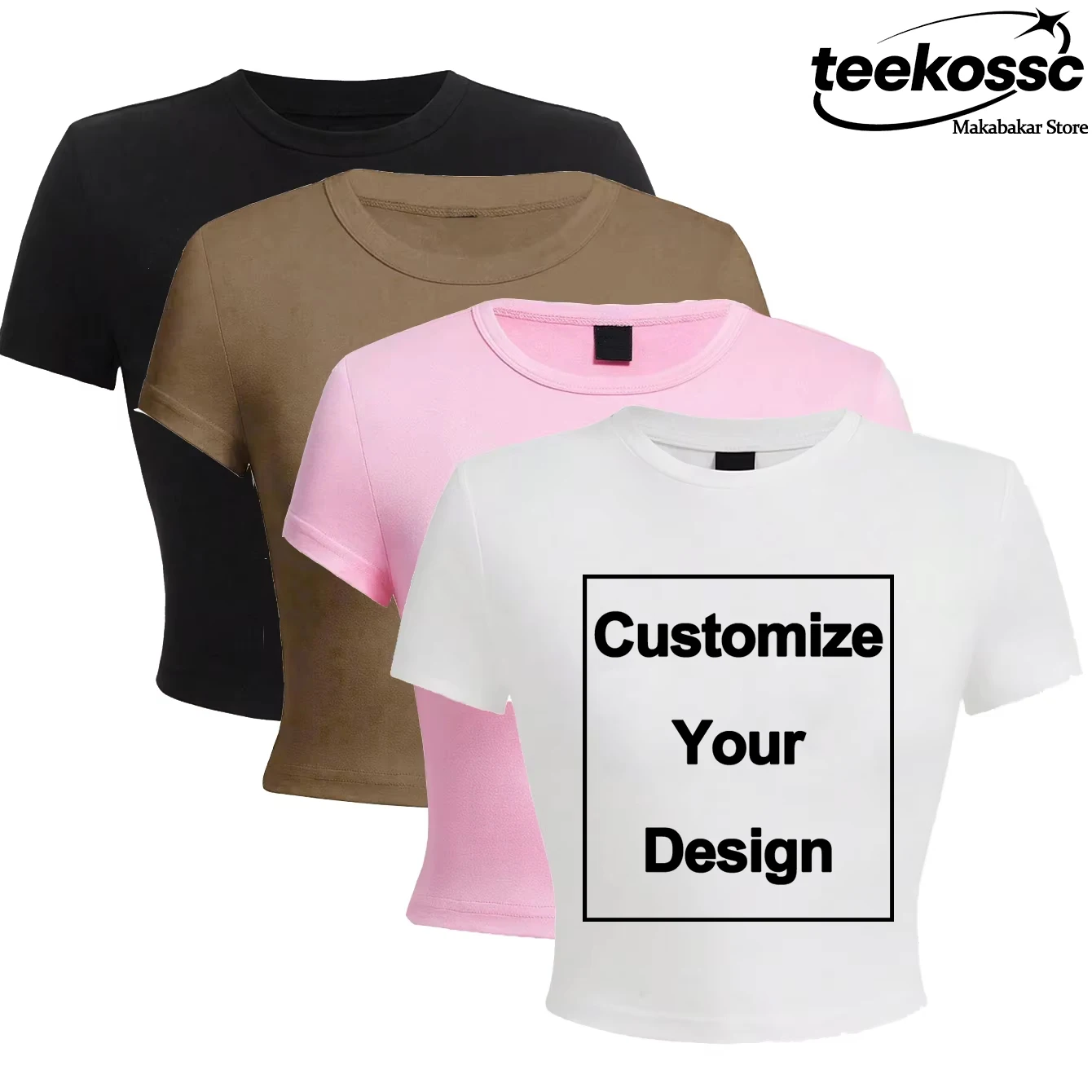 Custom Cotton Crop Tops High Elastic Short Sleeve T-Shirts DIY Logo/Graphic T Shirt Soft O-Neck Sporty Tees Summer Woman Clothes