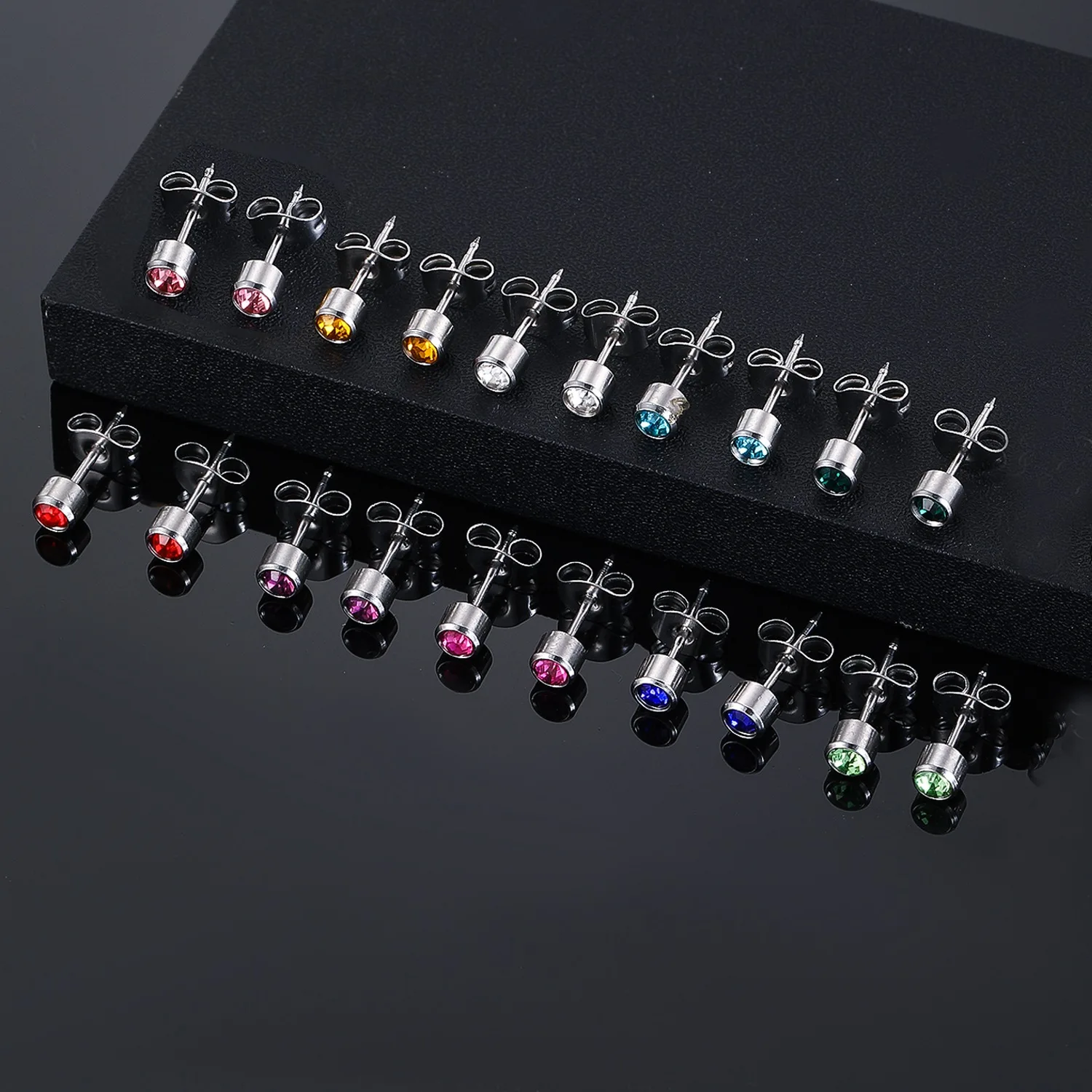 10 Pairs Stainless Steel Stud Earrings, Hypoallergenic