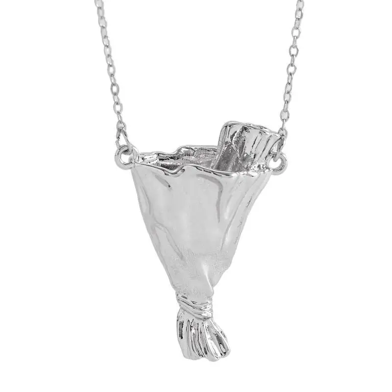 New Silver-Tone Dried Rose Pendant Necklace Skin-Friendly Fashion Jewelry for Daily Use Romantic Unique Gift for Female Family