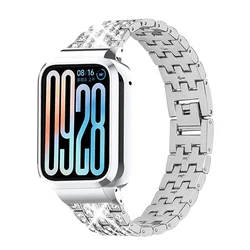 Metal Strap Case Protector for Xiaomi Smart Band 9 Pro Stainless Steel Watchband for mi band 9pro Diamond Bracelet Protect Shell