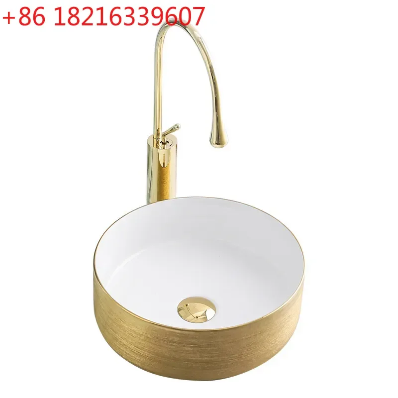 YAO Brushed Gold Wash Basin Bathroom Counter Sink Hotel Household Vanity Bowl Modern Ceramic Washbasin for Home and Commercial