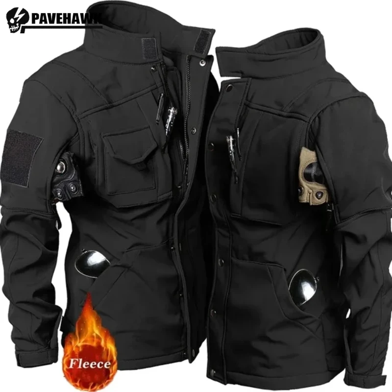 Winter Thicken Mens Tactical Jacket Soft Shell Waterproof Outdoors Training Warm Combats Coat Multi-pocket Fleece Windbreaker