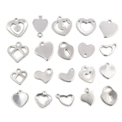 50pcs/lot No Fade Charms 316 Stainless Steel Hollow lovely heart Charms handmade Craft pendant Jewelry making,DIY for necklace
