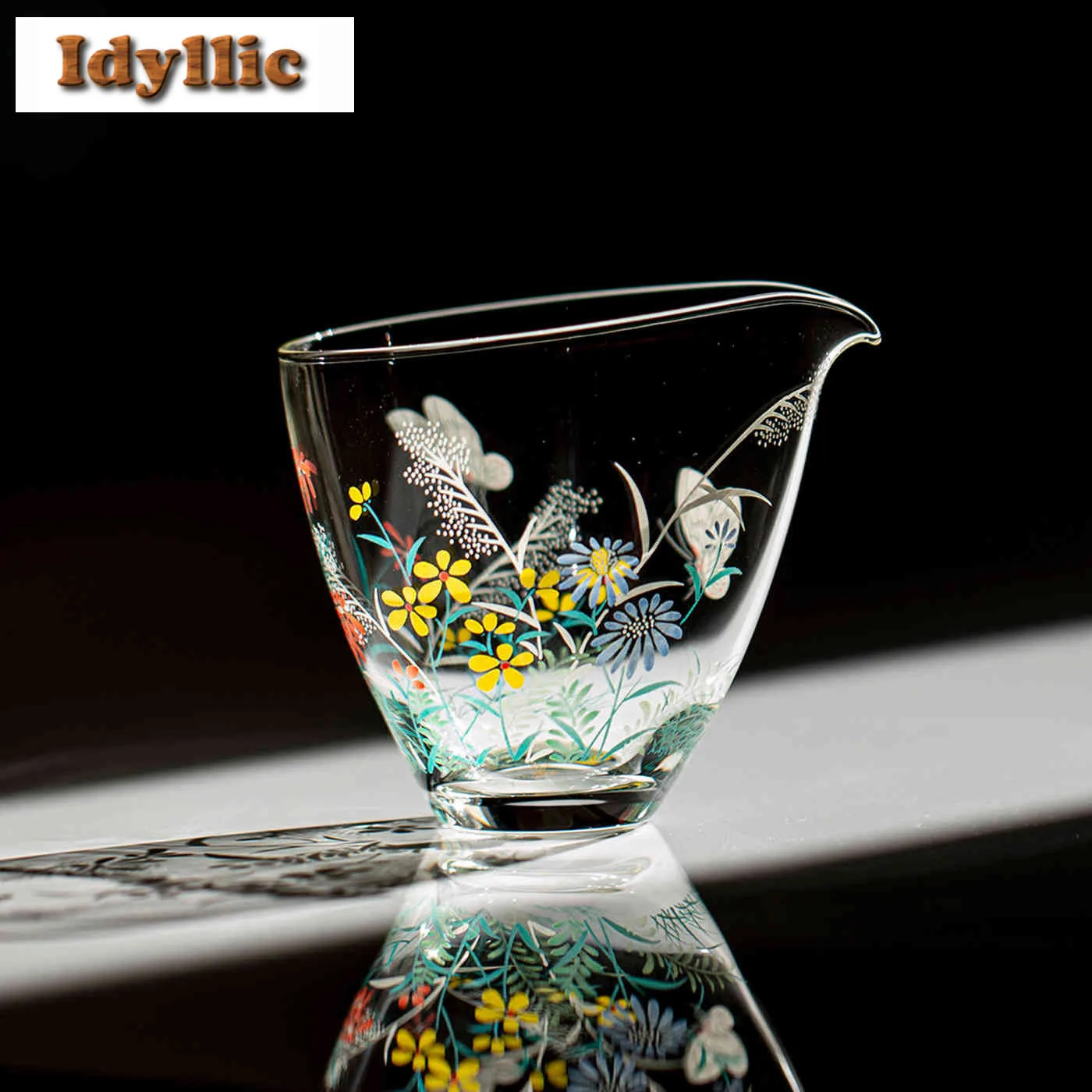 250ml Butterfly Love Flower Glass Tea Pitcher Tea Divider Cha Hai Dispenser Justice Cup Fair Mug Tableware Decoration Supplies