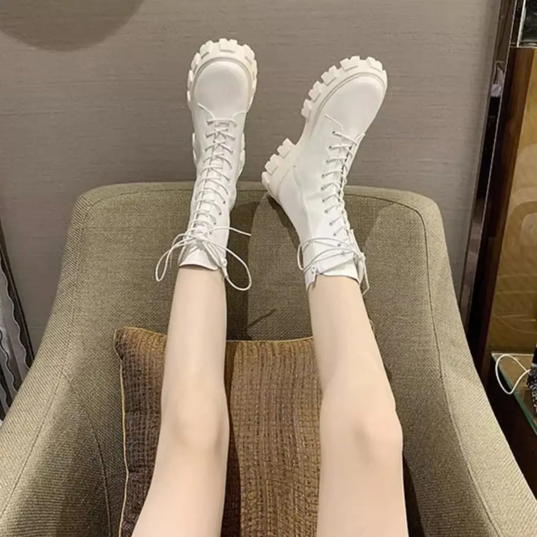 

Полувысокие сапоги на платформе с круглым носком и молнией для женщин, готические туфли до середины икры для косплея, женская дизайнерская роскошная модная обувь из искусственной кожи 2025 года