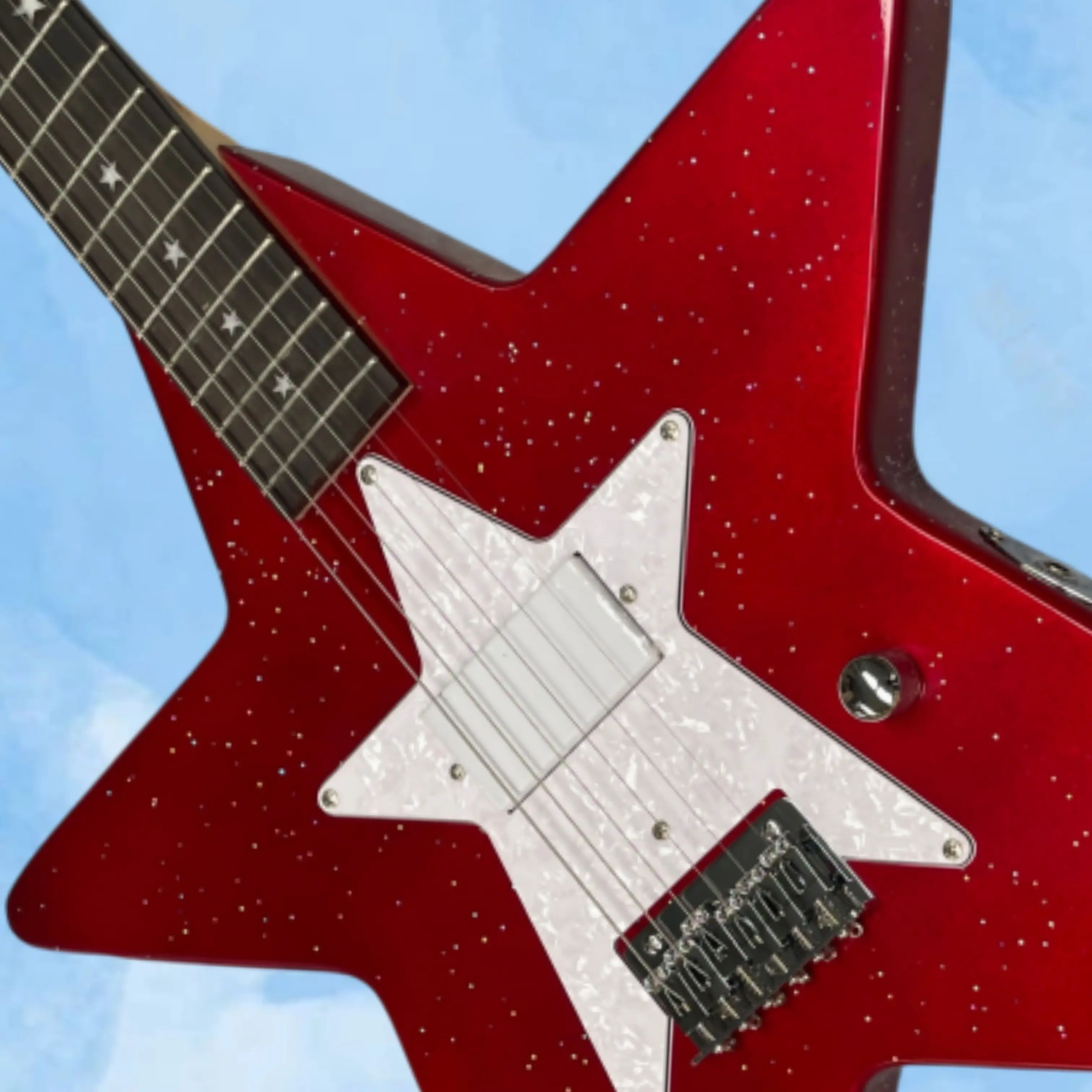 New Metal Red 6-String Electric Guitar with Star-Shaped Body and Pearl White Pickguard,Personality Rock Stage Performance Guitar