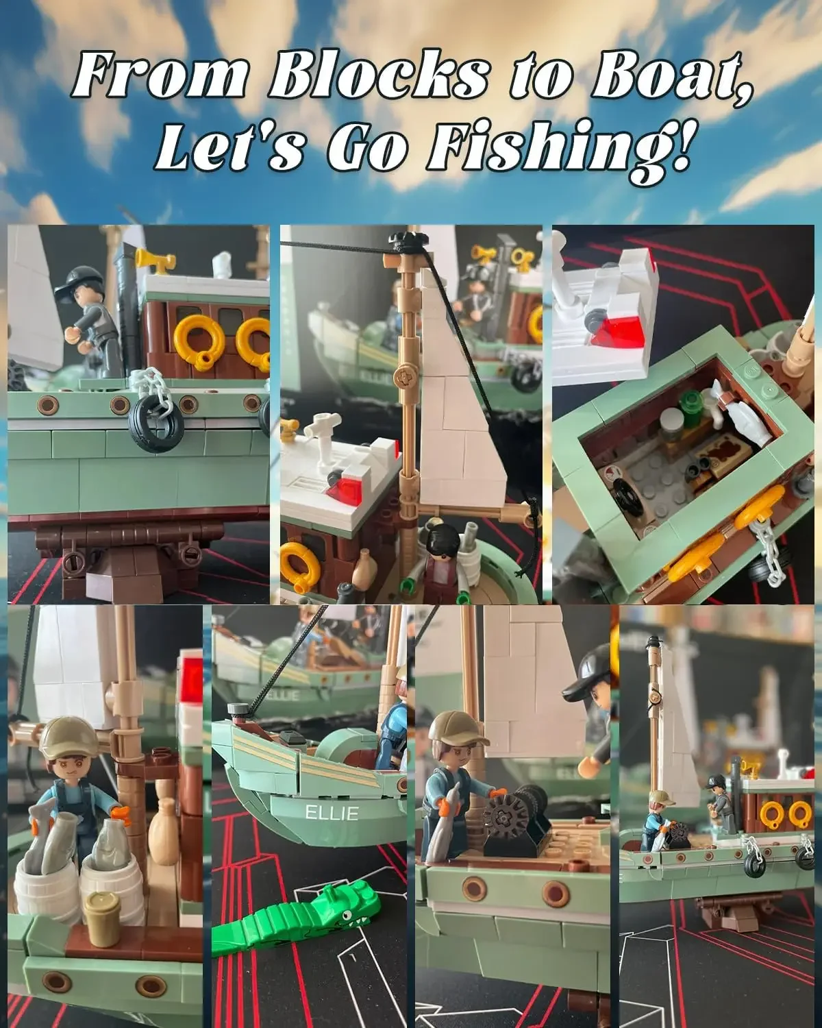 610PCS Fishing Boat Building Blocks Fishing Ship Model With Mini Figures Bricks Set Desktop Decoration Kids Toys Birthday Gifts