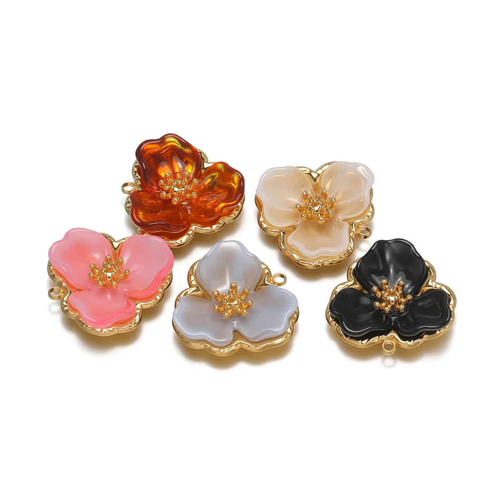 

3 шт. подвески из нержавеющей стали с цветами из смолы, позолоченные, для самостоятельного изготовления женских украшений, элегантных серег, ожерелий, декоративных элементов