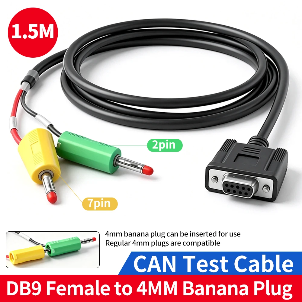 CAN bus DB9 Female Test Cable to 4mm Banana Plug CAN Bus Test Wire CAN-H, CAN-L Diagnostic Test Lead for Auto Circuit Debugging