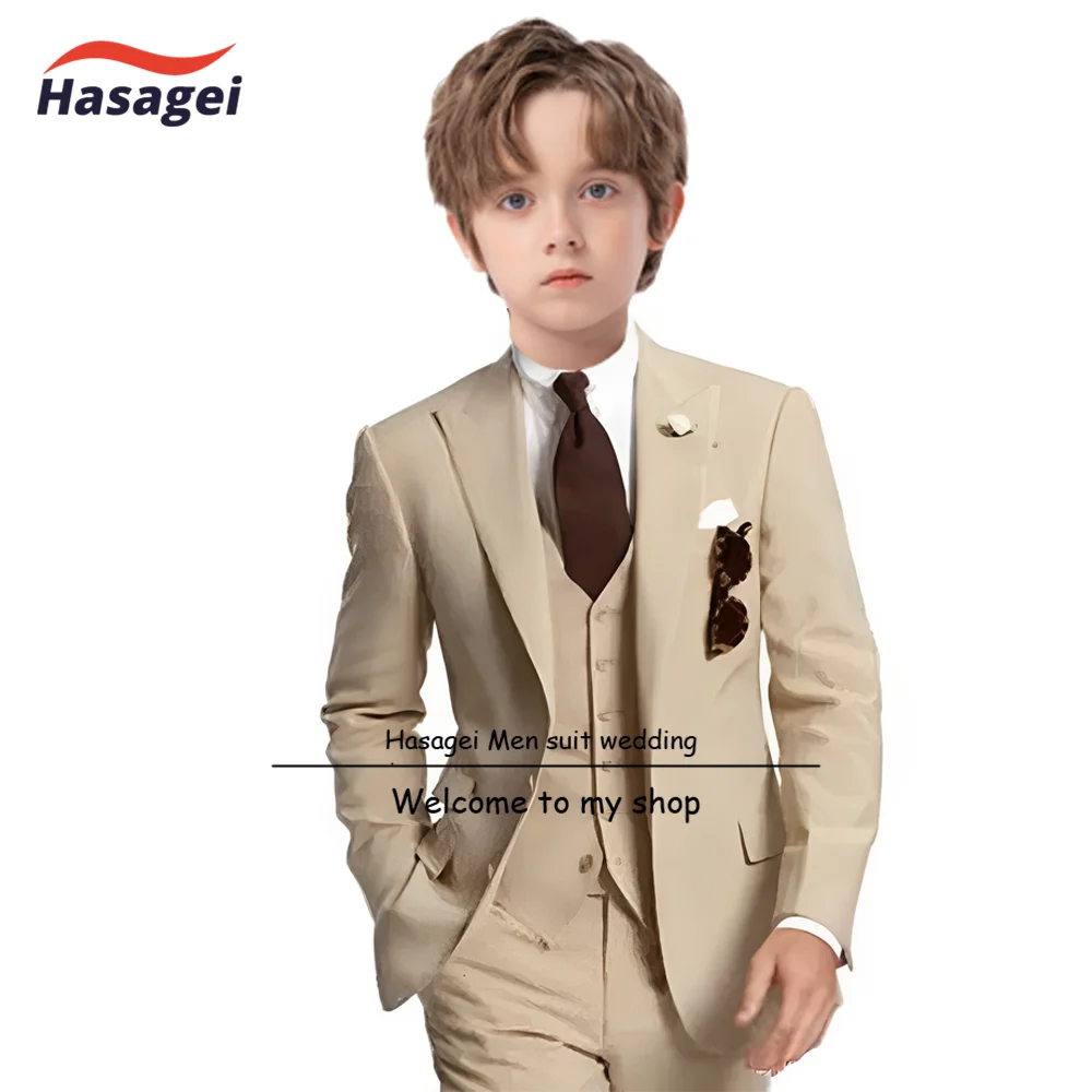 

Champagne Color Formal Boys Suit 3 Piece Wedding Kids Tuxedo Children Party Clothes 2-16 Years Old Custom Color