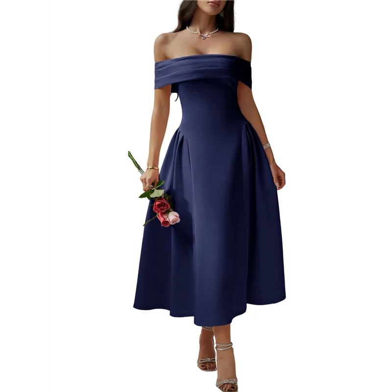 【SEE】Vestido de noche largo con cremallera y cóctel con hombros descubiertos para mujer