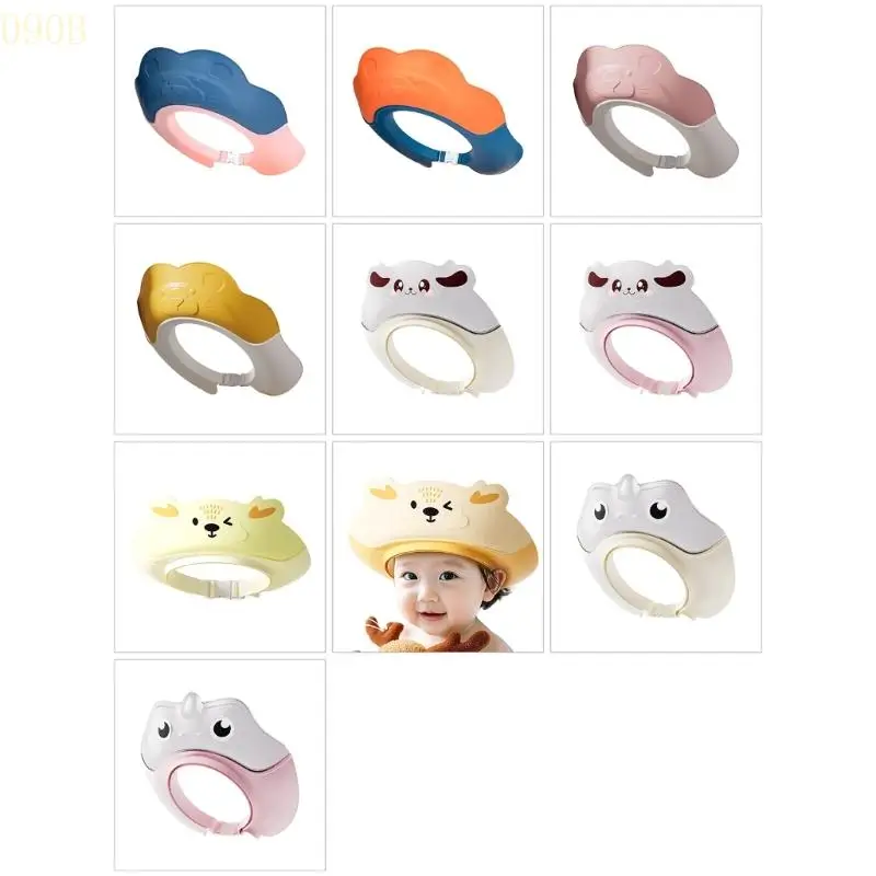 

090B Kids Bath Hat Adjustable Protective Hair Washing Caps for Infant Lovely Shower Caps for Eye Ear Safe During Bath Time
