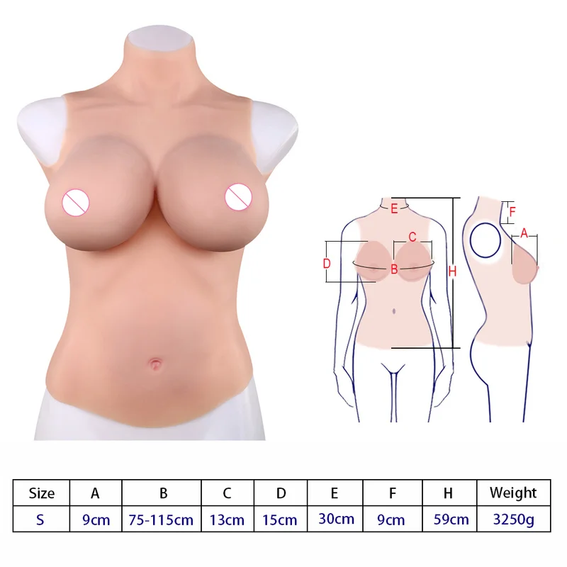 E Cup Half Body Silicone Breast Form Breast Fake Breast for Crossdresser Breastplate for Cosplay Transgender Drag Queen