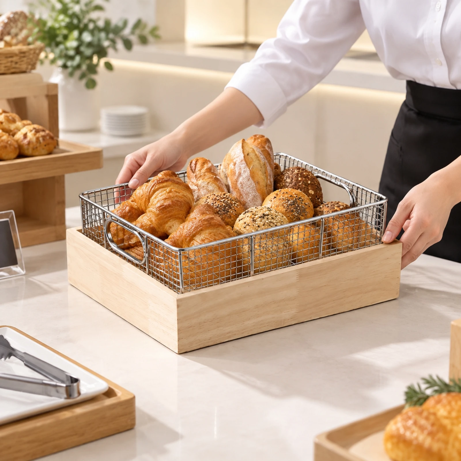 Food Storage In Stainless Steel - Drewniane pudełko do ekspozycji żywności z