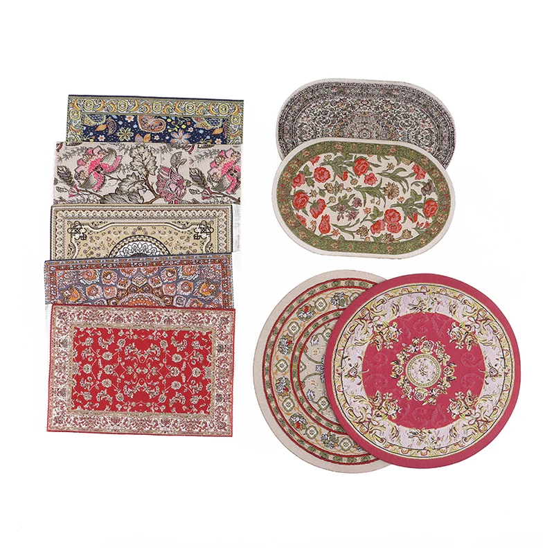 1Pc Turkish Style Toy Gift Dollhouse Miniature Floor Rug Cover Carpet Round Square Floor Mat DIY Model Bedroom Living Room Decor - view 5