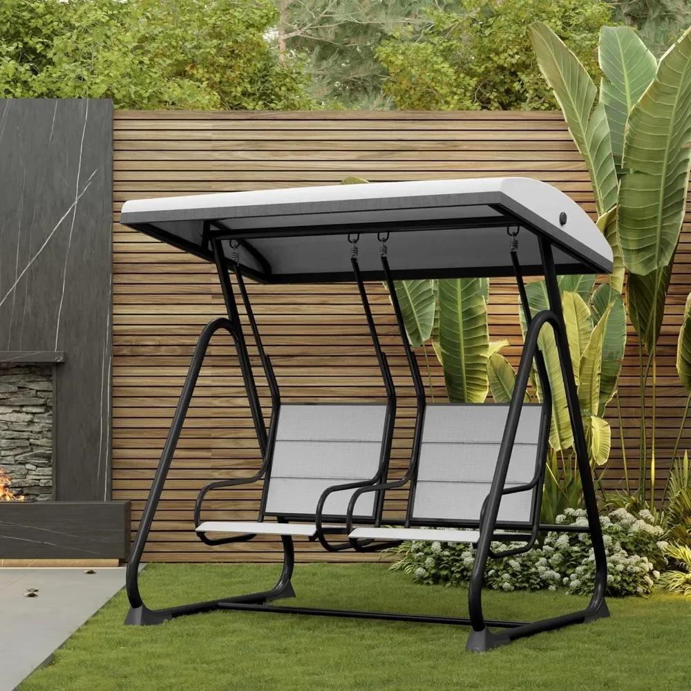 

Outdoor Patio Swing Chair with Adjustable Canopy, 2-Person Porch Swing with Comfortable and Breathable Seats, Independent Swing