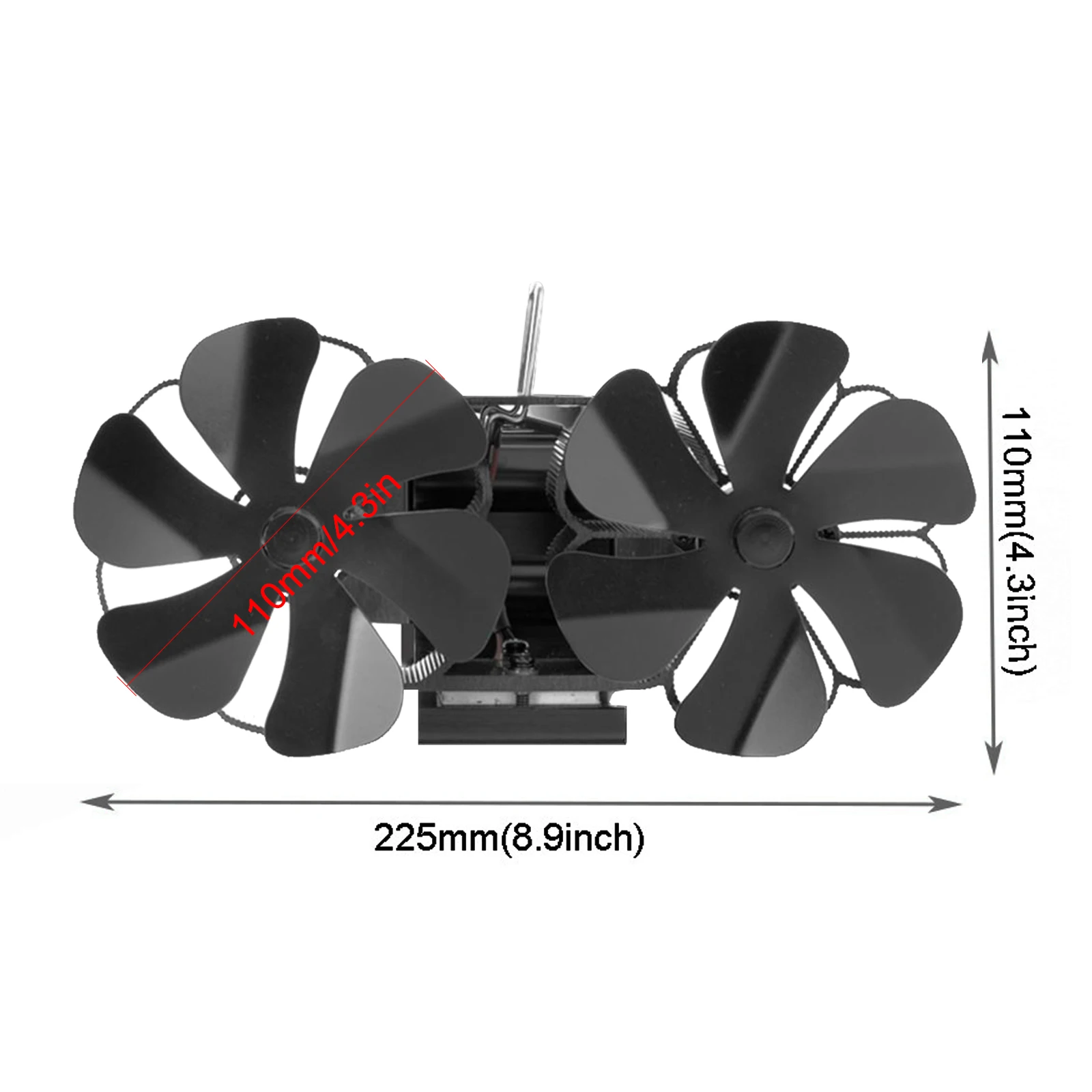 Охлаждающие вентиляторы Лопастной вентилятор для камина Камины 12-лопастной алюминиевый черный каминный вентилятор с двойной головкой Работа без питания