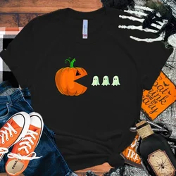 Halloween Pumpkin Boo Letter Print Koszulki z krótkim rękawem Damskie koszulki z dekoltem Letnie wygodne miękkie koszulki Topy Rozmiar Xxs-4Xl