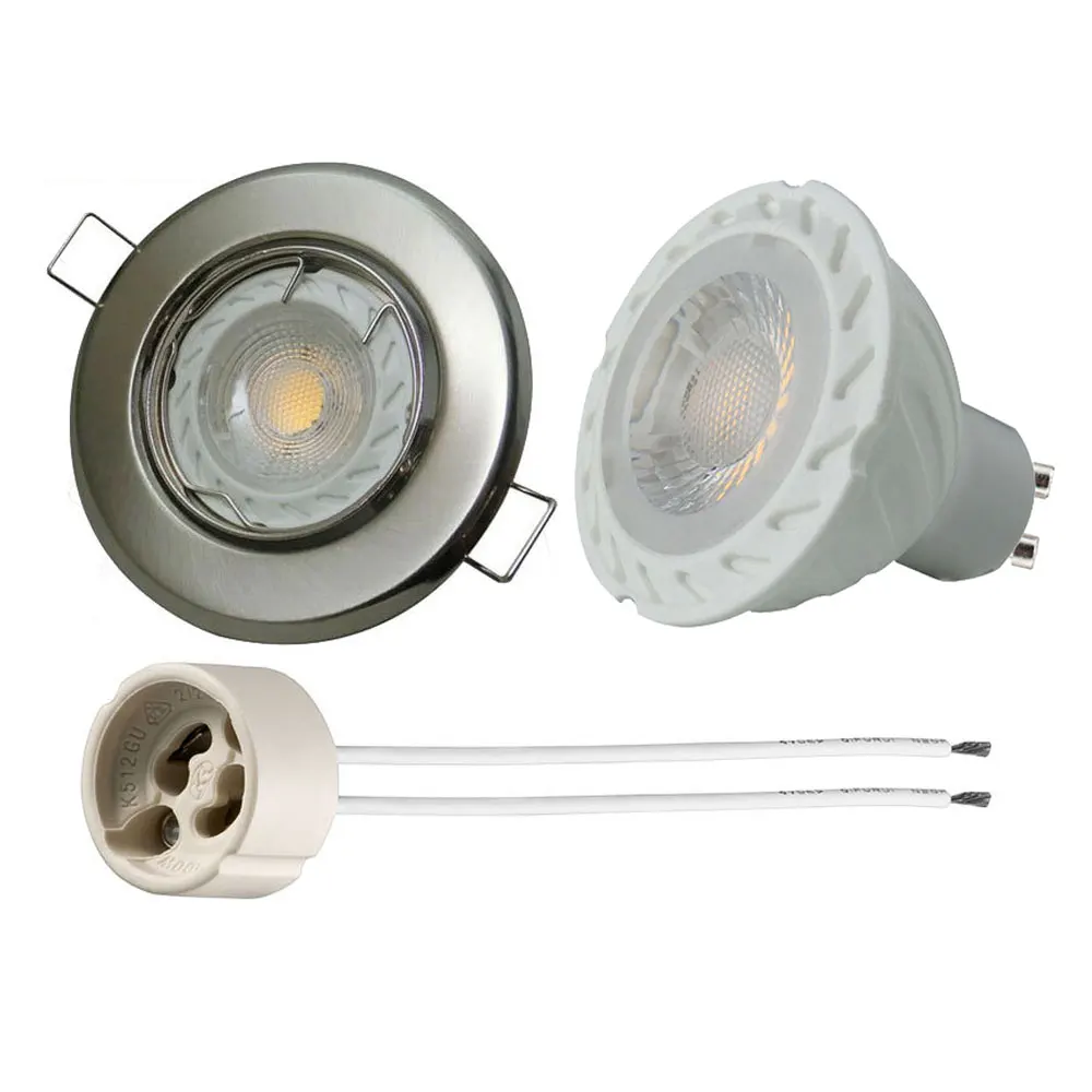 4Sets/Lot GU10 Down Light Spotlight 5W LED 50W Halogen Bulbs Equivalent for 65-75mm Cutout Hole Burshed Nickel Face Ceiling Bulb