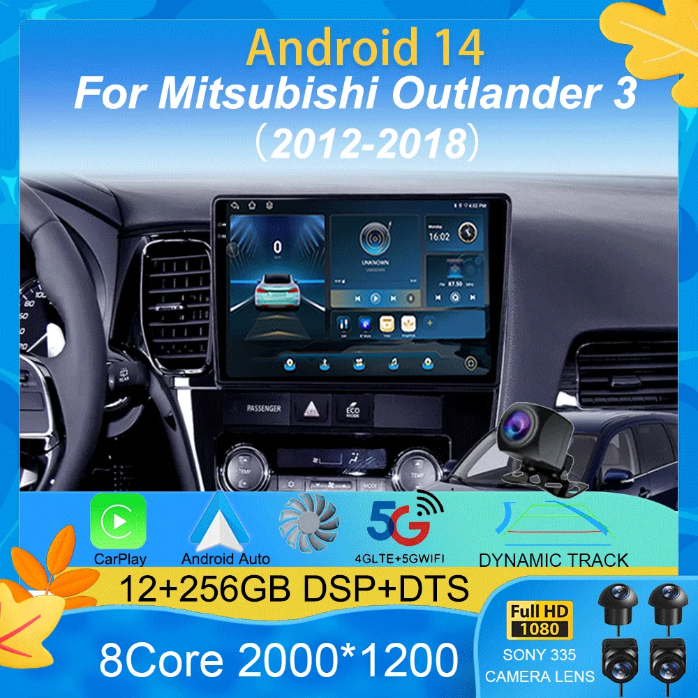 

10" Car Radio Android 14 For Mitsubishi Outlander 3 2012-2018 Stereo Multimedia Player 4G GPS Navigation Head Unit Carplay Auto