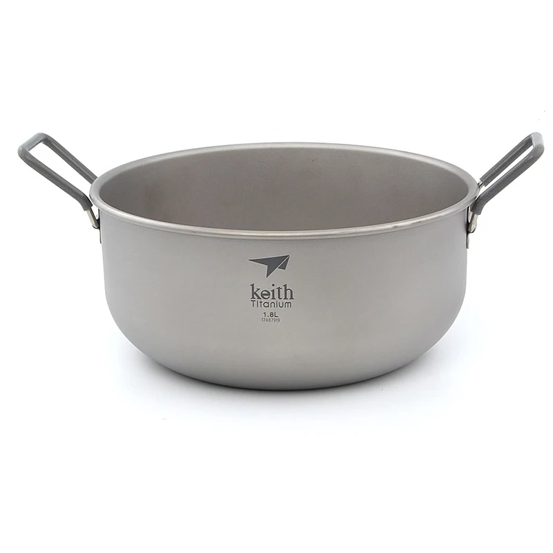 Keith Titanium Pan Stockpot Anti-corrosion Cutlery Lightweight Outdoor Camping Cookware Pot Picnic Cooking Utensils 1.8L Ti6015