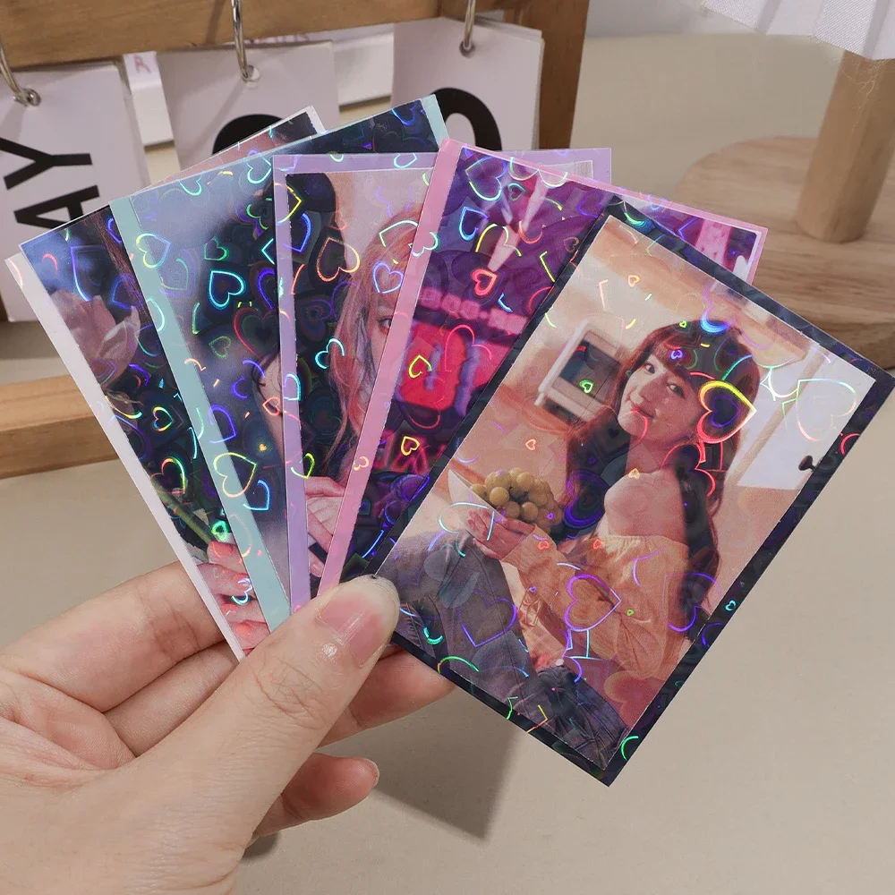 50Pcs/Pack Glittery Love Heart Photocard Sleeves Colored Kpop Idol Card Holder Star Photo Cards Protective Case Cover