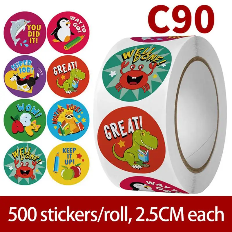 Praise Stickers Classic Toys Waterproof Cartoon Animal For Children Kids Students Teachers School Stickers Roll Lables