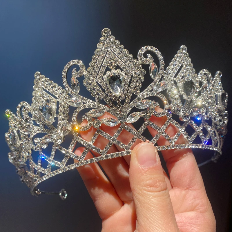 Luxury Crystal Princess Hair Crown French Style Wedding Headwear Grand Bride Main Birthday High-End Feel Head Accessories