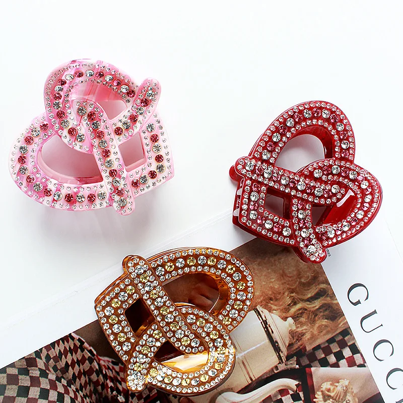 Luxury Heart Spark Rhinestones Hair Claw Clip for Women Girls Charming Handmade Hair Jewelry Ornament Accessory - Office Career