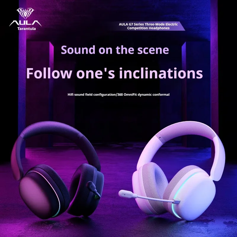 AULA G7Pro Esports Gaming Headphone Wireless Bluetooth Wired Tri-mode Noise Reduction Headset with Mic Low Latency for PC Gamer